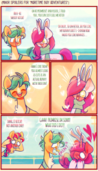 Size: 1065x1861 | Tagged: safe, artist:sockiepuppetry, hitch trailblazer, primrose (g5), sunny starscout, earth pony, pony, unicorn, g5, my little pony: a maretime bay adventure, blushing, bunny ears, chest fluff, clothes, comic, eyes closed, faint, female, flustered, heart, love overload, male, mare, markings, scarf, ship:hitchrose, shipping, stallion, straight, swoon, trio