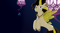 Size: 3840x2160 | Tagged: safe, artist:pearmare animation, oc, oc only, oc:pearmare, hippogriff, seapony (g4), bubble, fins, fish tail, freckles, high res, jewelry, male, mare, necklace, ocean, seaquestria, smiling, solo, tail, underwater, water, wings