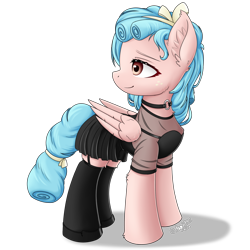 Size: 2000x2000 | Tagged: safe, artist:hugo231929, derpibooru exclusive, cozy glow, pegasus, pony, choker, clothes, ear fluff, female, goth, looking back, mare, older, older cozy glow, reformed, simple background, skirt, smiling, solo, transparent background