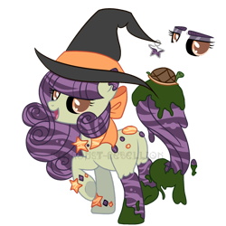 Size: 1600x1600 | Tagged: safe, artist:stardust-rebellion, oc, oc only, aqua equos, original species, pony, turtle, base used, bow, closed species, hair bow, hat, moss, simple background, solo, transparent background, watermark, witch hat