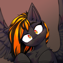 Size: 1000x1000 | Tagged: safe, artist:thieftea, oc, oc only, oc:mayday, pegasus, pony, bust, chest fluff, head tilt, looking at you, portrait, simple background, solo, spread wings, wings
