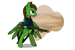 Size: 2508x1672 | Tagged: safe, artist:camo-pony, oc, oc:delta hooves, pegasus, pony, 95th rifles, baker rifle, bipedal, british, commission, green coat, gun, male, napoleonic wars, rifle, rifleman, sharpe, sharpe's eagle, simple background, solo, traditional art, weapon, white background