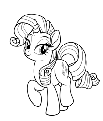 Size: 2500x2944 | Tagged: safe, artist:theretroart88, rarity, pony, unicorn, g4, black and white, grayscale, high res, lineart, monochrome, simple background, solo, white background