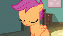Size: 498x280 | Tagged: safe, screencap, scootaloo, pegasus, pony, flight to the finish, g4, animated, blank flank, female, filly, foal, gif, sitting, solo, spread wings, wings