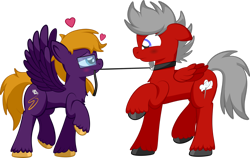 Size: 1920x1215 | Tagged: safe, artist:alexdti, oc, oc only, oc:cloud weaver, oc:purple creativity, pegasus, pony, blushing, female, floating heart, heart, leash, male, mare, mouth hold, pet play, simple background, stallion, straight, transparent background