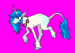 Size: 1280x905 | Tagged: safe, artist:flockdog, dj pon-3, vinyl scratch, classical unicorn, pony, unicorn, g4, alternate cutie mark, cloven hooves, coontails, female, glasses, horn, leonine tail, magenta background, mare, nose piercing, nose ring, piercing, simple background, solo, sunglasses, unshorn fetlocks