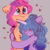 Size: 1869x1866 | Tagged: safe, artist:raily, izzy moonbow, sunny starscout, earth pony, pony, unicorn, g5, :i, :t, bipedal, blue mane, blushing, closed mouth, cute, duo, duo female, ear fluff, ears, eyes closed, eyes open, female, floating heart, floppy ears, friends, heart, horn, hug, lesbian, mane stripe sunny, mare, puffy cheeks, ship:moonscout, shipping, simple background