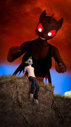 Size: 2160x3840 | Tagged: safe, artist:arcanetesla, spike, oc, changeling, dragon, anthro, g4, 3d, commission, fanfic art, high res, red changeling, source filmmaker