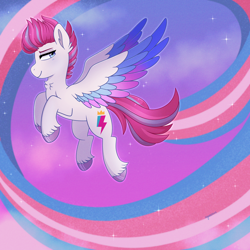 Size: 3000x3000 | Tagged: safe, artist:emera33, zipp storm, pegasus, pony, g5, abstract background, chest fluff, high res, leg fluff, pride, simple background, trans zipp, transgender