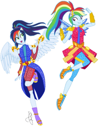 Size: 1024x1291 | Tagged: safe, artist:ilaria122, rainbow dash, oc, human, equestria girls, g4, clothes, crystal guardian, duo, female, mother and child, mother and daughter, offspring, parent:rainbow dash, parent:soarin', parents:soarindash, ponied up, simple background, transparent background