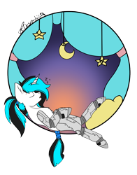 Size: 1066x1360 | Tagged: safe, artist:rcdesenhista, oc, oc only, oc:flawless ice, cyborg, pony, unicorn, commission, cybernetic legs, cyberpunk, female, moon, onomatopoeia, signature, simple background, sleeping, solo, sound effects, stars, transparent background, ych result, zzz