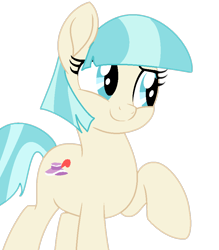 Size: 778x889 | Tagged: safe, artist:katnekobase, artist:twilyisbestpone, coco pommel, earth pony, pony, g4, base used, cocobetes, cute, female, looking at something, mare, missing accessory, pretty, raised hoof, simple background, smiling, solo, transparent background