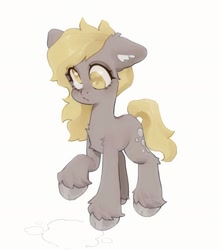 Size: 1665x1889 | Tagged: safe, artist:p0nyplanet, derpy hooves, earth pony, pony, g4, chest fluff, colored pupils, cute, derpabetes, ear fluff, earth pony derpy hooves, female, one ear down, raised hoof, simple background, solo, unshorn fetlocks, white background, wingless
