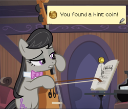 Size: 705x600 | Tagged: safe, edit, edited screencap, screencap, octavia melody, earth pony, pony, g4, slice of life (episode), bipedal, cropped, female, hint coin, mare, meme, professor layton, solo