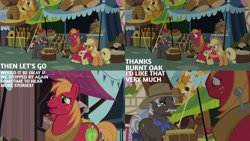 Size: 1280x720 | Tagged: safe, edit, edited screencap, editor:quoterific, screencap, apple bloom, applejack, big macintosh, burnt oak, earth pony, pony, g4, season 7, the perfect pear, apple bloom's bow, applejack's hat, bow, cowboy hat, female, filly, foal, grin, hair bow, hat, male, mare, open mouth, open smile, smiling, stallion, text