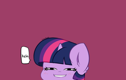 Size: 8400x5300 | Tagged: safe, artist:kittyrosie, twilight sparkle, pony, g4, absurd resolution, anime reference, ear fluff, heh, meme, purple background, simple background, solo, spy x family