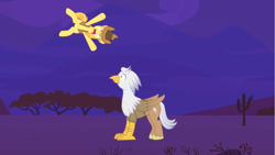 Size: 1280x720 | Tagged: safe, artist:mlp-silver-quill, braeburn, oc, oc:silver quill, after the fact, after the fact:appleoosa's most wanted, g4, cactus, cowboy hat, desert, hat, reality ensues