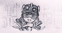 Size: 3122x1630 | Tagged: safe, artist:麥, izzy moonbow, pony, unicorn, g5, my little pony: a new generation, cap, cool, cute, glasses, hat, horn, rapper