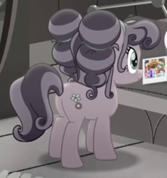 Size: 450x479 | Tagged: safe, screencap, petunia petals, earth pony, pony, g4, my little pony: rainbow roadtrip, butt, cropped, desaturated, plot, solo