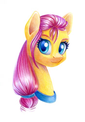 Size: 838x1200 | Tagged: safe, artist:maytee, sunny starscout, earth pony, pony, g5, bust, colored pencil drawing, portrait, simple background, solo, traditional art, white background