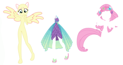 Size: 5032x2680 | Tagged: safe, artist:machakar52, fluttershy, human, equestria girls, equestria girls series, forgotten friendship, g4, arm behind head, base, clothes, dress, flower, flower in hair, headband, looking down, pegasus wings, ponied up, shoes, simple background, super ponied up, white background, wings