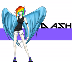 Size: 2729x2361 | Tagged: safe, artist:tao-mell, rainbow dash, human, g4, clothes, female, high res, humanized, solo, winged humanization, wings