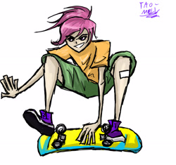 Size: 2550x2392 | Tagged: safe, artist:tao-mell, scootaloo, human, g4, clothes, female, high res, humanized, simple background, skateboard, solo, white background