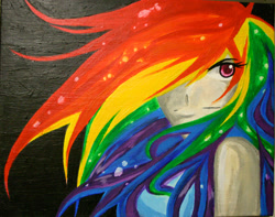 Size: 2394x1890 | Tagged: safe, artist:tao-mell, rainbow dash, human, g4, canvas, clothes, female, humanized, solo, traditional art