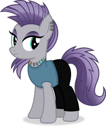 Size: 3486x4142 | Tagged: safe, artist:anime-equestria, maud pie, earth pony, pony, alternate hairstyle, clothes, ear piercing, eyeshadow, female, frown, full body, high res, hooves, jewelry, lidded eyes, makeup, mare, necklace, piercing, shadow, simple background, solo, standing, tail, transparent background, vector