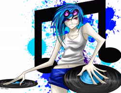 Size: 4717x3633 | Tagged: safe, artist:tao-mell, dj pon-3, vinyl scratch, human, g4, clothes, female, grin, humanized, shorts, smiling, solo, tank top