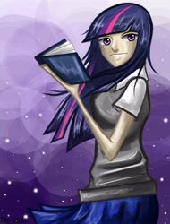Size: 3285x4324 | Tagged: safe, artist:tao-mell, twilight sparkle, human, g4, book, clothes, female, humanized, solo