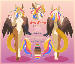 Size: 2870x2465 | Tagged: safe, artist:juneaupaws, oc, oc:silly string, draconequus, anthro, ass, breasts, butt, draconequus oc, female, high res, pride, pride flag, reference sheet, transgender, transgender pride flag