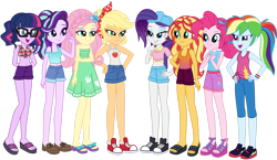 Size: 1920x1113 | Tagged: safe, artist:emeraldblast63, applejack, fluttershy, pinkie pie, rainbow dash, rarity, sci-twi, starlight glimmer, sunset shimmer, twilight sparkle, human, equestria girls, g4, bandana, bare shoulders, baseball cap, belly button, cap, clothes, converse, female, flip flops, hair accessory, hairband, hairclip, hat, humane five, humane seven, humane six, midriff, sandals, shoes, simple background, sleeveless, slippers, sneakers, stupid sexy applejack, stupid sexy fluttershy, stupid sexy pinkie, stupid sexy rainbow dash, stupid sexy rarity, stupid sexy sci-twi, stupid sexy starlight glimmer, stupid sexy sunset shimmer, stupid sexy twilight, transparent background