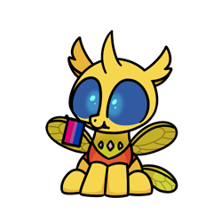 Size: 800x800 | Tagged: safe, artist:sugar morning, oc, oc only, oc:ren the changeling, changedling, changeling, bisexual pride flag, dorkles, genderfluid, pride, pride flag, simple background, solo, transparent background, yellow changeling