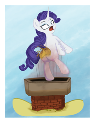 Size: 2149x2764 | Tagged: safe, artist:khaki-cap, rarity, pony, unicorn, g4, burned, burned butt, butt, chimney, comedy, commission, digital art, eyebrows, fire, funny, high res, jumping, literal butthurt, pain, plot, preview, roof, rooftop, scene, screaming, simple background, sketch, smoke, solo, tail, white background, wip, yelling