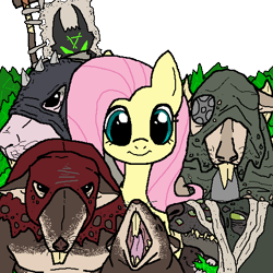 Size: 512x512 | Tagged: safe, artist:pantsuholocaust, fluttershy, naked mole rat, pegasus, pony, skaven, g4, female, looking at you, mare, open mouth, simple background, smiling, smiling at you, transparent background, warhammer (game)