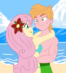 Size: 1358x1500 | Tagged: safe, artist:studiodraw, color edit, edit, big macintosh, fluttershy, human, equestria girls, g4, bikini, clothes, colored, duo, female, male, ship:fluttermac, shipping, straight, swimsuit