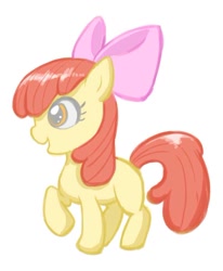 Size: 572x695 | Tagged: safe, artist:megamanmoimori5, apple bloom, earth pony, pony, g4, female, filly, foal, looking to the left, raised hoof, simple background, solo, white background