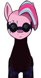 Size: 421x794 | Tagged: safe, artist:chedx, edit, pinkie pie, earth pony, pony, comic:the storm kingdom, g4, my little pony: the movie, bad end, bodysuit, clothes, command 6, commander pinkie diana pie, crystal of light, female, goggles, pinkamena diane pie, simple background, solo, transparent background, vector