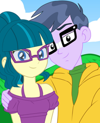 Size: 1280x1575 | Tagged: safe, artist:studiodraw, color edit, edit, juniper montage, micro chips, human, equestria girls, g4, colored, duo, female, glasses, male, microjuniper, shipping, straight