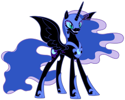 Size: 2716x2166 | Tagged: safe, artist:sketchmcreations, nightmare moon, alicorn, pony, a royal problem, armor, concave belly, female, grin, helmet, hoof shoes, long legs, mare, peytral, princess shoes, simple background, slim, smiling, solo, spread wings, tall, thin, transparent background, vector, wings