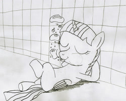 Size: 1024x818 | Tagged: safe, artist:736berkshire, oc, oc only, oc:mysticalstar, alicorn, pony, bubble, clothes, female, monochrome, solo, swimming pool, traditional art, underwater