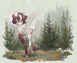Size: 3041x2500 | Tagged: safe, artist:koviry, oc, oc only, deer, deer pony, original species, peryton, pony, chest fluff, commission, high res, lanky, long legs, scenery, skinny, solo, spread wings, thin, wings