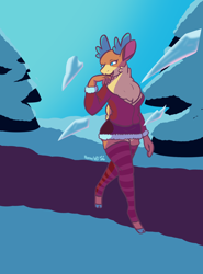 Size: 2000x2700 | Tagged: safe, artist:nokami-wolfdog, velvet (tfh), deer, reindeer, anthro, unguligrade anthro, them's fightin' herds, clothes, community related, female, high res, solo