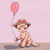 Size: 512x512 | Tagged: safe, artist:palettenight, peppy primrose, earth pony, pony, g5, spoiler:g5, background pony, ball, balloon, bow, female, filly, floppy ears, foal, hat, pink, sad, simple background, solo, unshorn fetlocks