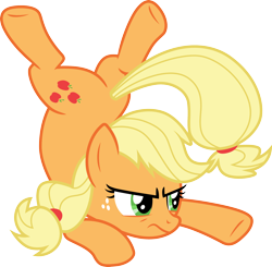 Size: 3066x3000 | Tagged: safe, artist:cloudy glow, applejack, earth pony, pony, father knows beast, g4, .ai available, applebutt, applejack is not amused, butt, face down ass up, female, freckles, frown, full body, grumpy, hatless, high res, mare, missing accessory, narrowed eyes, plot, simple background, solo, tail, transparent background, unamused, vector
