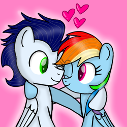 Size: 720x720 | Tagged: safe, artist:mlplary6, rainbow dash, soarin', pegasus, pony, g4, boyfriend and girlfriend, female, heart, looking at each other, looking at someone, male, mare, ship:soarindash, shipping, smiling, smiling at each other, stallion, straight