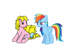 Size: 1024x768 | Tagged: safe, artist:warnerbrother65, rainbow dash, shady, earth pony, pegasus, pony, g1, g4, cute, dashabetes, duo, female, folded wings, g1 shadybetes, mare, rainbow dash is not amused, rainbowsad, sad, sadorable, shady is not amused, shadysad, simple background, sitting, standing, transparent background, unamused, vector, wings