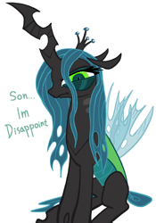 Size: 1738x2479 | Tagged: safe, artist:ja0822ck, queen chrysalis, changeling, changeling queen, g4, disappointed, female, glare, queen chrysalis is not amused, simple background, sitting, solo, son i am disappoint, squint, this will end in death, this will end in tears, this will end in tears and/or death, unamused, white background