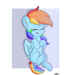 Size: 1000x1000 | Tagged: safe, artist:skylinepony_, rainbow dash, pegasus, pony, g4, belly button, blank flank, cute, dashabetes, eyes closed, female, happy, mare, open mouth, open smile, passepartout, smiling, solo, underhoof